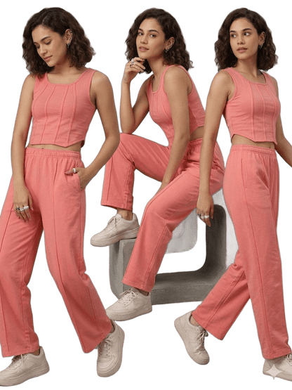 SXV Basic CO-ORDS set : Pink Corset Croptop And Trouser Combo