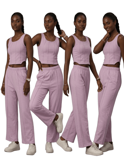 SXV Basic CO-ORDS set : lavender Corset Croptop And Trouser Combo