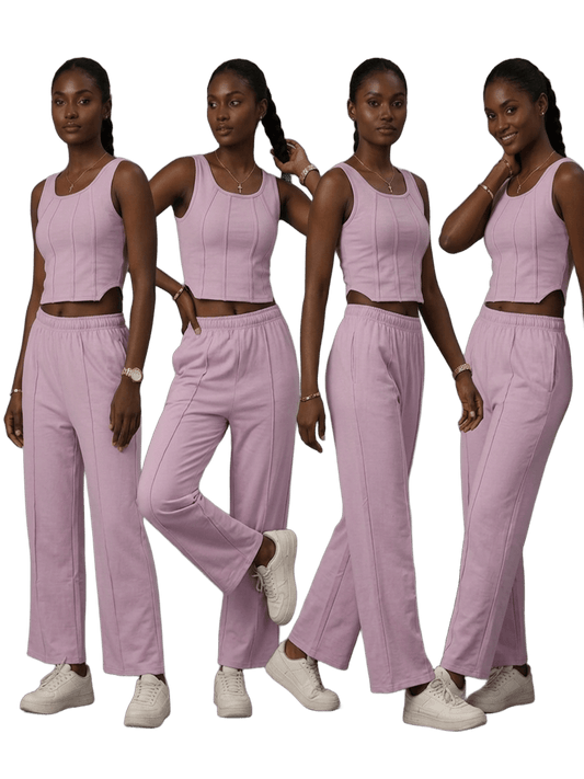 SXV Basic CO-ORDS set : lavender Corset Croptop And Trouser Combo