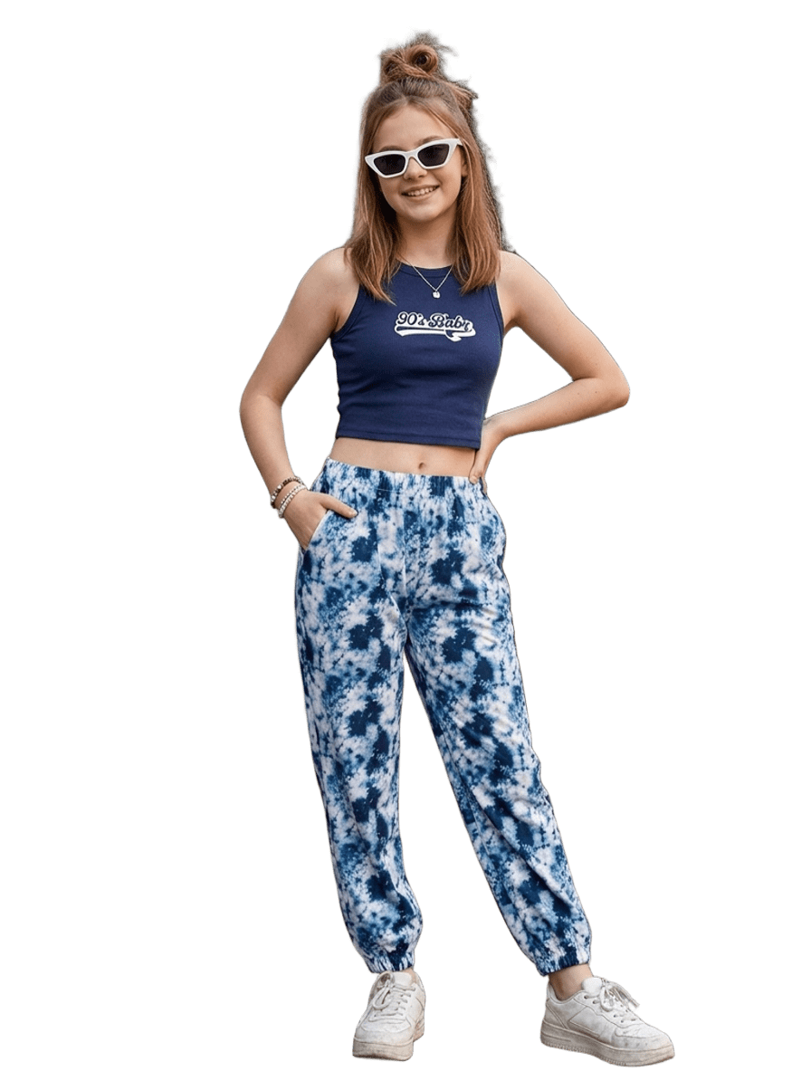 SXV 90's baby Printed Navyblue Ribbed Tank Top