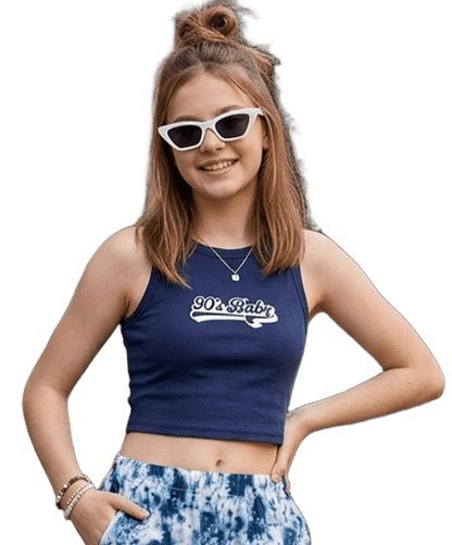 SXV 90's baby Printed Navyblue Ribbed Tank Top