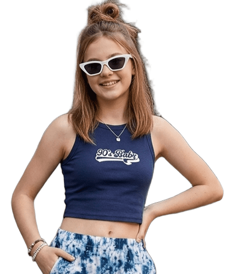 SXV 90's baby Printed Navyblue Ribbed Tank Top