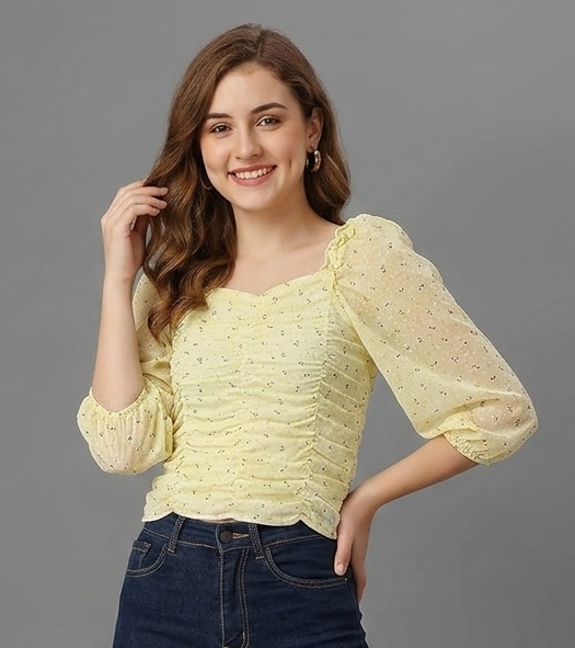 SXV Smocked Ruffle Fitted Crop Top