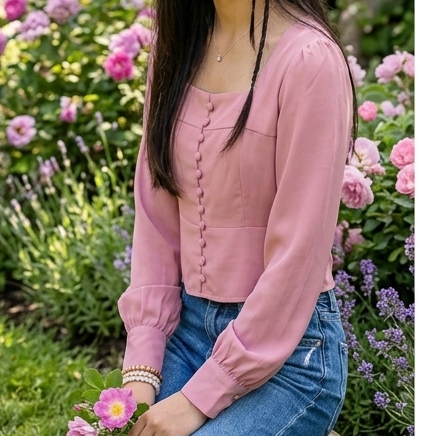 SXV Solid Dusty Pink Cuffed Sleeves Crop Top