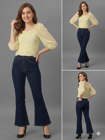 SXV Smocked Ruffle Fitted Crop Top