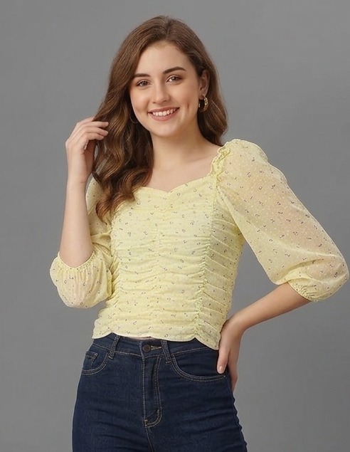 SXV Smocked Ruffle Fitted Crop Top