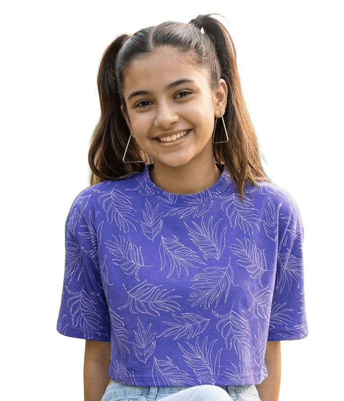 SXV Purple leaves print  Boxy Oversized CropTop