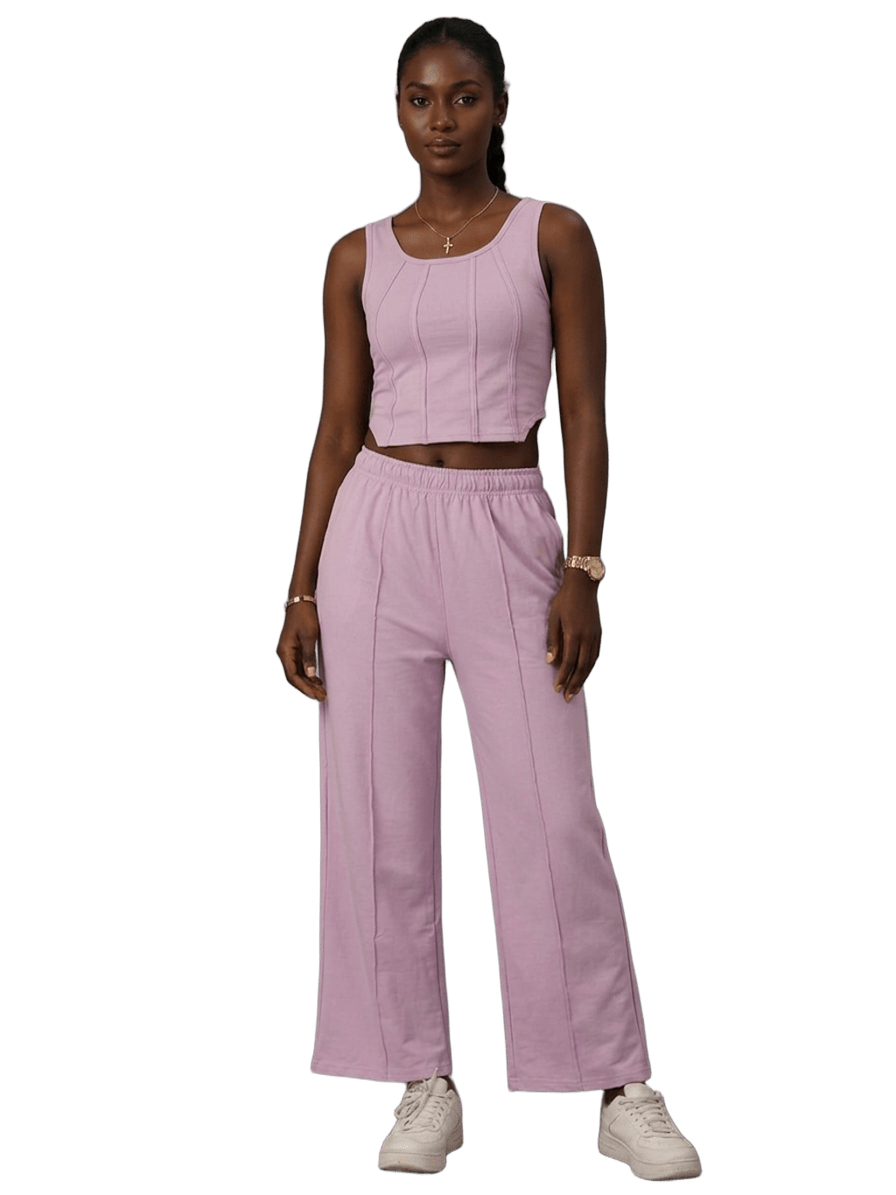 SXV Basic CO-ORDS set : lavender Corset Croptop And Trouser Combo