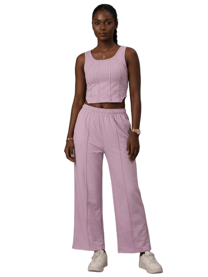 SXV Basic CO-ORDS set : lavender Corset Croptop And Trouser Combo