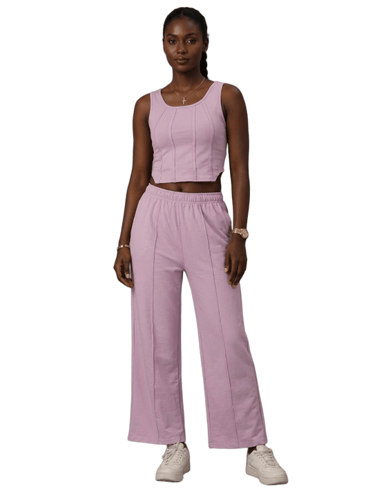 SXV Basic CO-ORDS set : lavender Corset Croptop And Trouser Combo