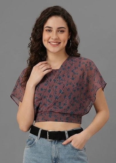 SXV Kimono Sleeves Smocked Fitted Crop Top