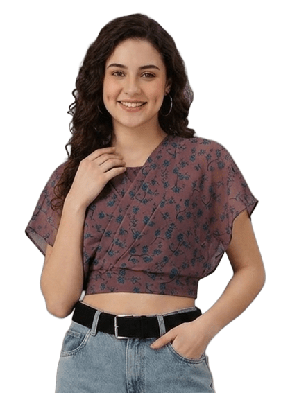 SXV Kimono Sleeves Smocked Fitted Crop Top