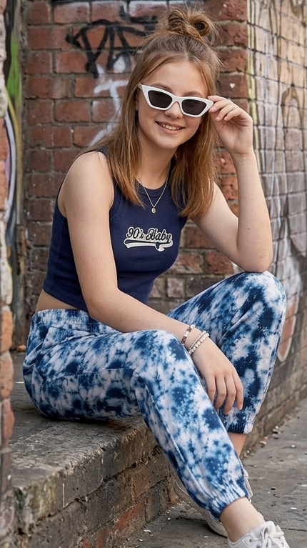 SXV 90's baby Printed Navyblue Ribbed Tank Top