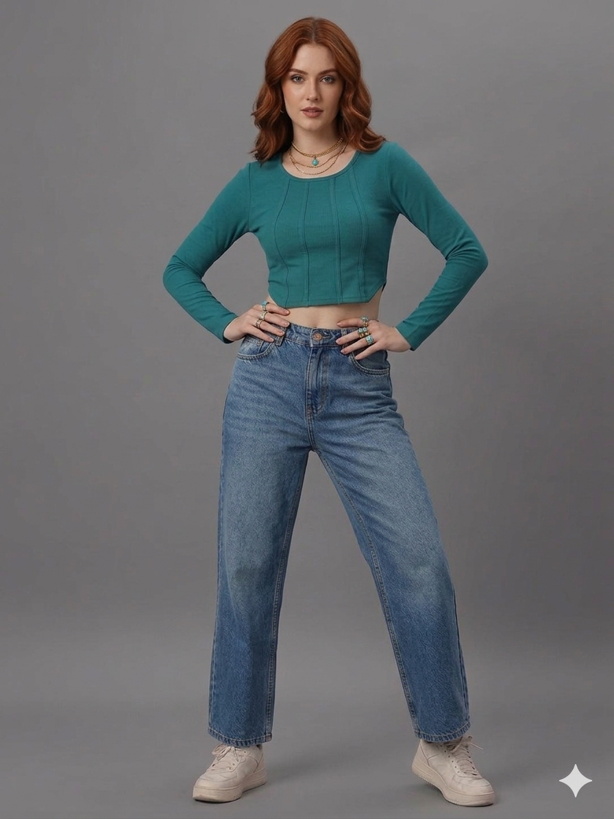 SXV tealgreen knitted Corset Crop Top