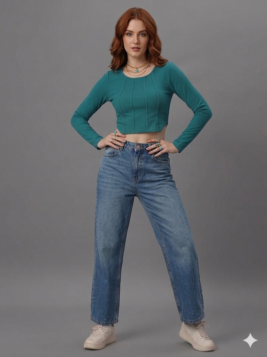 SXV tealgreen knitted Corset Crop Top