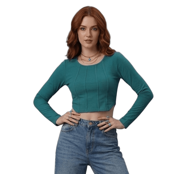 SXV tealgreen knitted Corset Crop Top