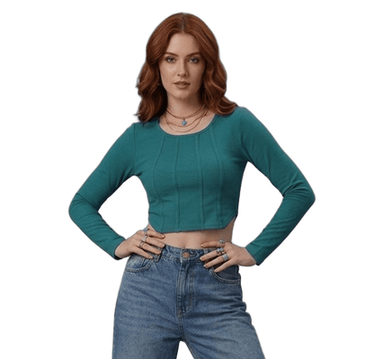 SXV tealgreen knitted Corset Crop Top