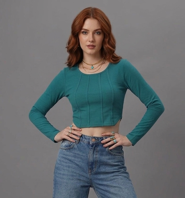 SXV tealgreen knitted Corset Crop Top