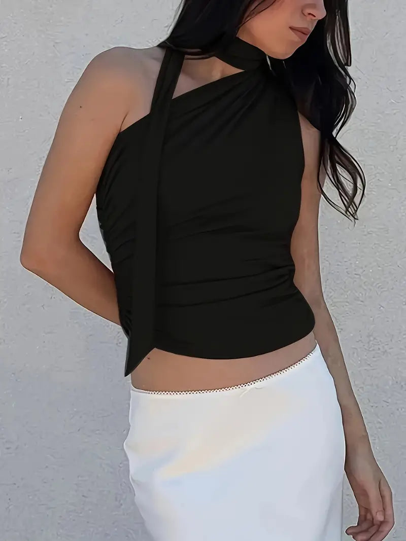 Silky luxe one shoulder top with scarf