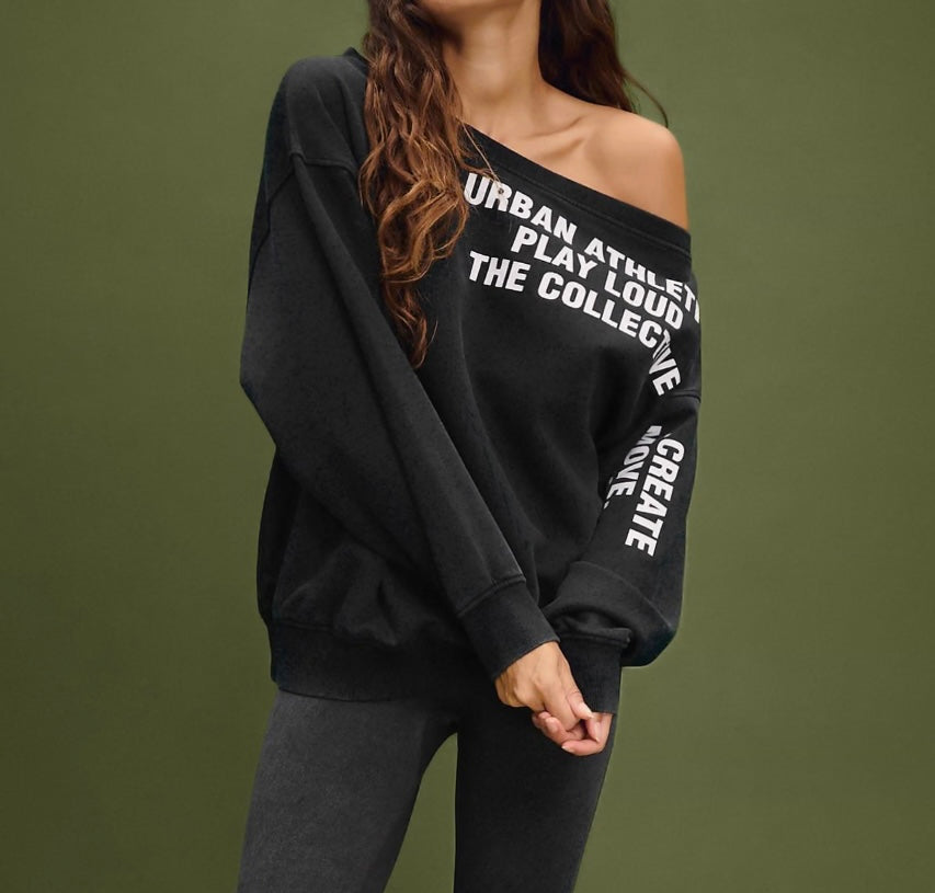 SXV create move inspire Print,Women's Loose Fit&Long Length Asymmetrical Neck Pullover Sweatshirt