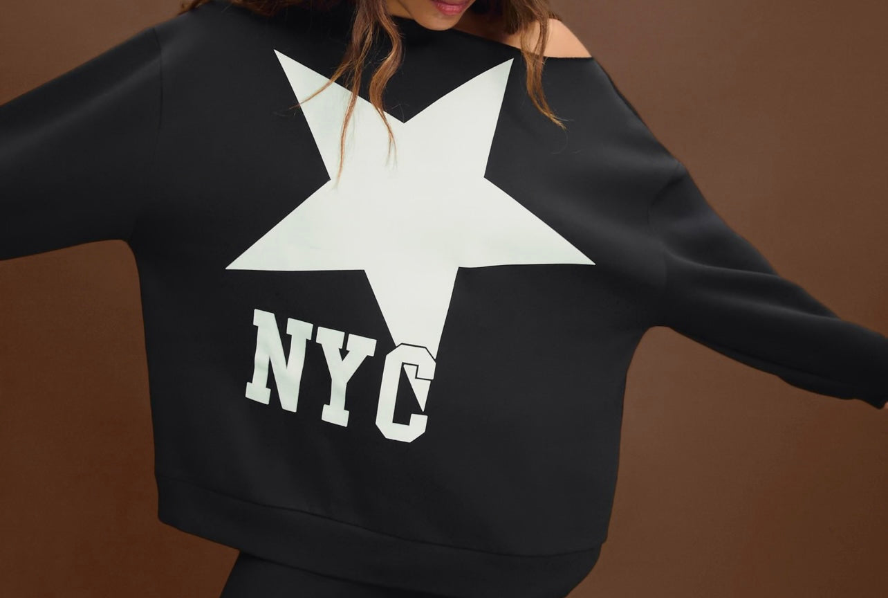 SXV NYC black off shoulder fleece 100% cotton 300GSM Sweatshirt for women