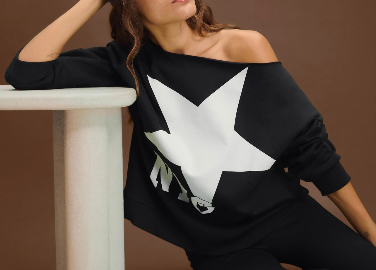 SXV NYC black off shoulder fleece 100% cotton 300GSM Sweatshirt for women