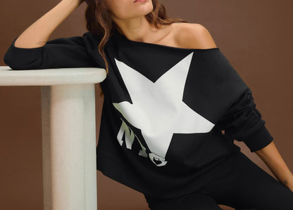 SXV NYC black off shoulder fleece 100% cotton 300GSM Sweatshirt for women
