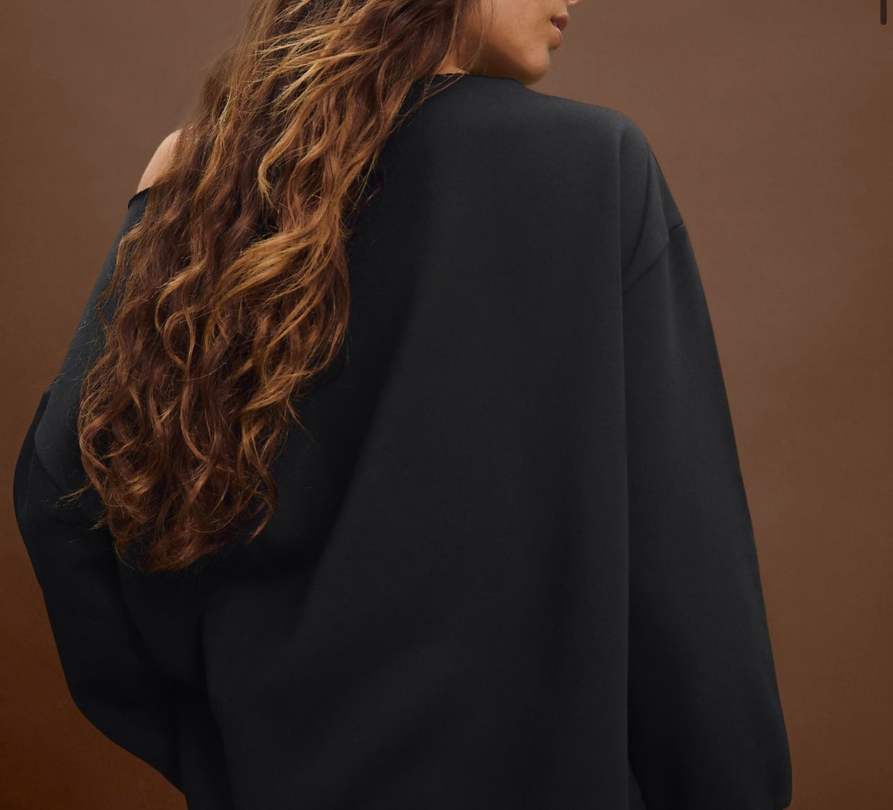 SXV NYC black off shoulder fleece 100% cotton 300GSM Sweatshirt for women