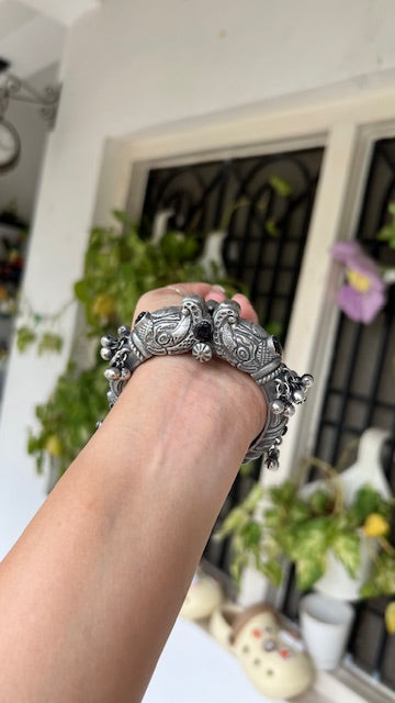 German silver oxidized hand bangles set of 3