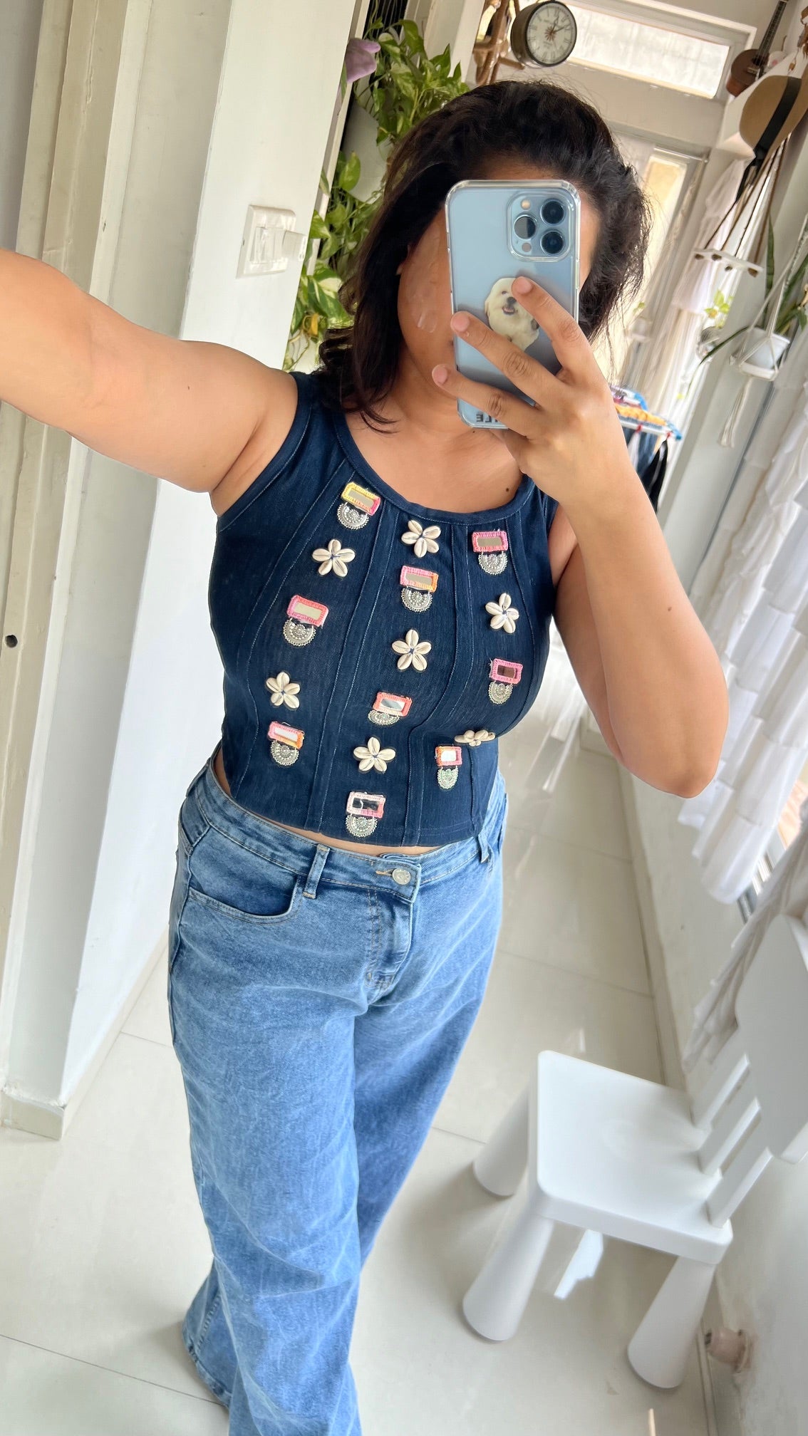 SXV ethnic handmade work Denim Corset Top