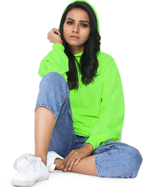 AT STORE (LOWEST PRICE-NON RETURNABLE) SXV Solid Plain Sweatshirt Hoodie for Men & Women (NEON Green)