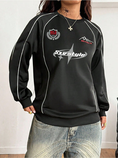 SXV  'GO FOR IT’ Printed Cool Aesthetic Drop Shoulder Oversized Baggy Sweatshirt