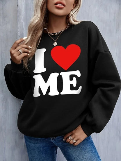 SXV  'I Love Me’ Printed Cool Aesthetic Drop Shoulder Oversized Sweatshirt