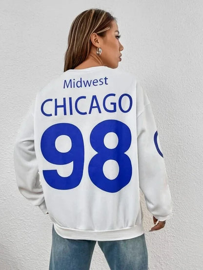 SXV  'Midwest Chicago 98’ Printed Cool Aesthetic Drop Shoulder Oversized Sweatshirt