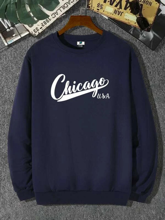 SXV  'Chicago usa’ Printed Cool Aesthetic Drop Shoulder Oversized Sweatshirt