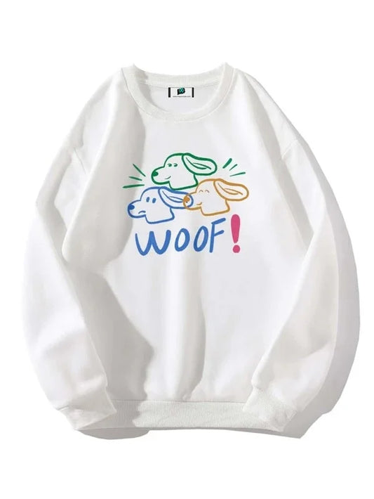 SXV  'Woof’ Printed Cool Aesthetic Drop Shoulder Oversized Sweatshirt