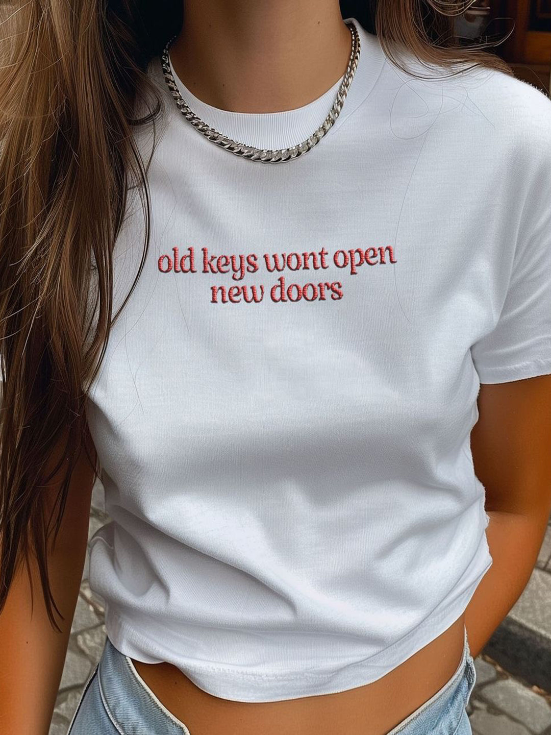 SXV  'old keys wont open new doors’ Printed Cool Aesthetic Oversized Baggy T-shirt