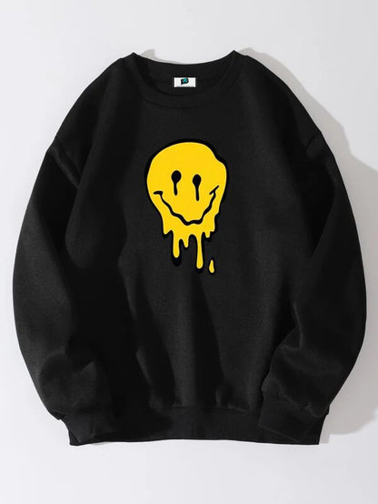 SXV  'Drip Smile’ Printed Cool Aesthetic Drop Shoulder Oversized Sweatshirt