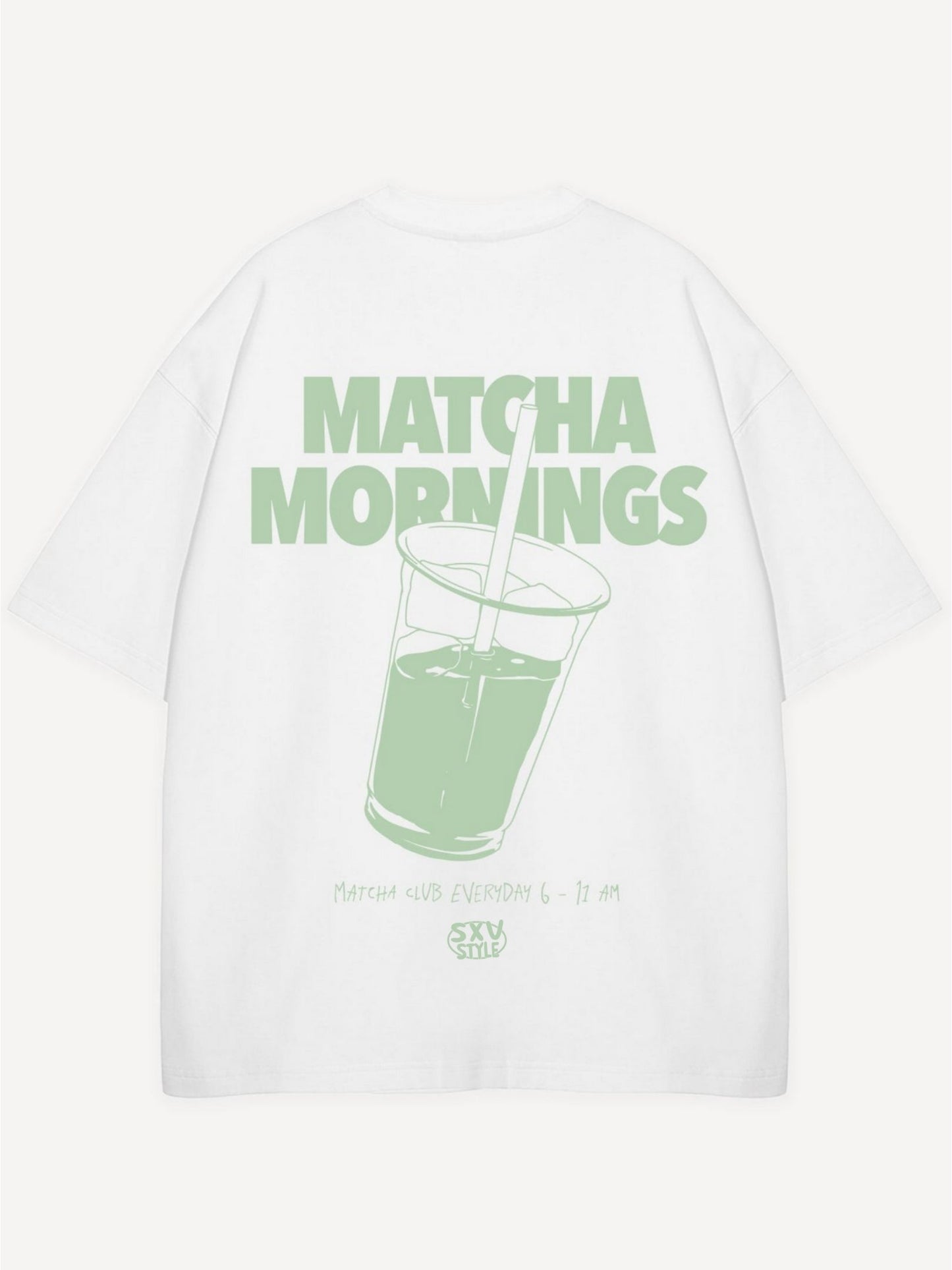 SXV 'matcha mornings’ Printed Cool Aesthetic Oversized Baggy T-shirt