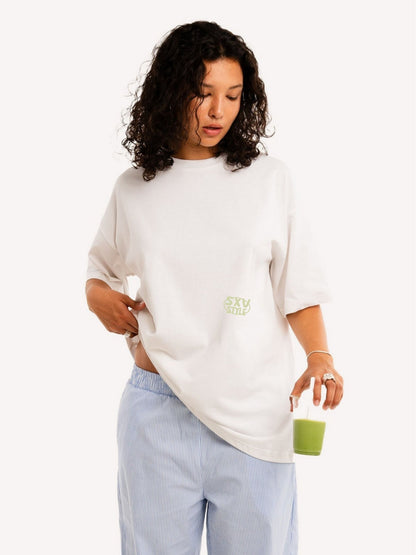SXV 'matcha mornings’ Printed Cool Aesthetic Oversized Baggy T-shirt