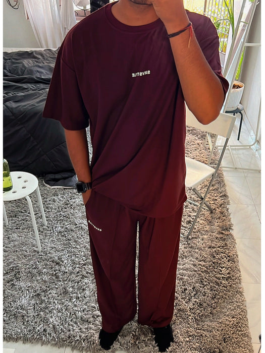 SXV Basic CO-ORDS set : Brown Oversized T-shirt And Trouser Combo