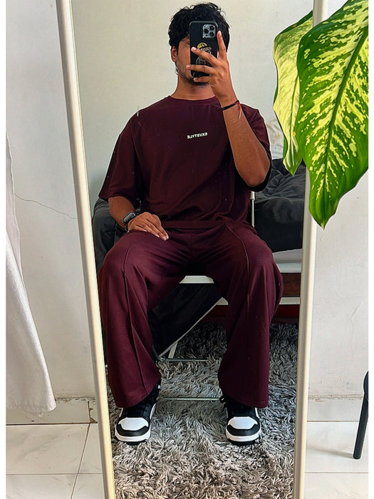 SXV Basic CO-ORDS set : Brown Oversized T-shirt And Trouser Combo