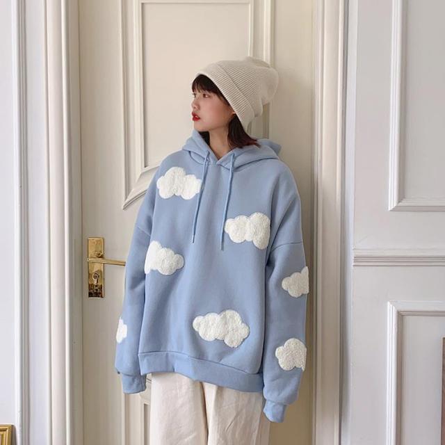 SXV  3D CLOUDS  Cool Aesthetic Skyblue Sweatshirt Kawaii Hoodie