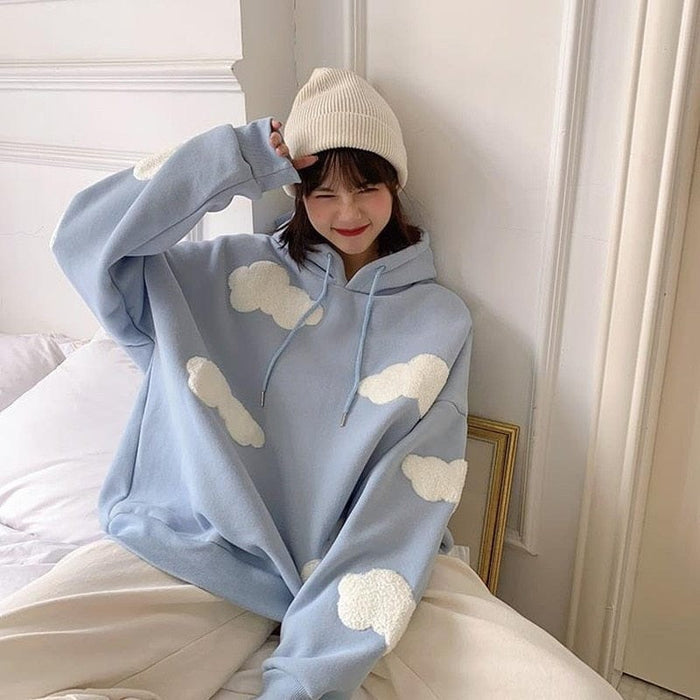 SXV  3D CLOUDS  Cool Aesthetic Skyblue Sweatshirt Kawaii Hoodie