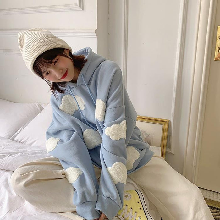 SXV  3D CLOUDS  Cool Aesthetic Skyblue Sweatshirt Kawaii Hoodie