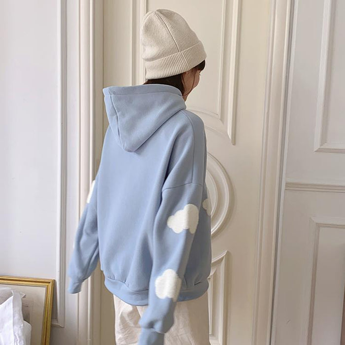 SXV  3D CLOUDS  Cool Aesthetic Skyblue Sweatshirt Kawaii Hoodie