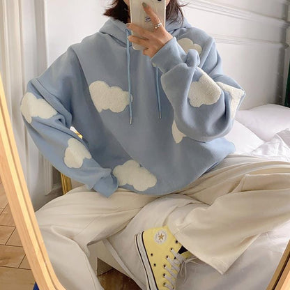 SXV  3D CLOUDS  Cool Aesthetic Skyblue Sweatshirt Kawaii Hoodie