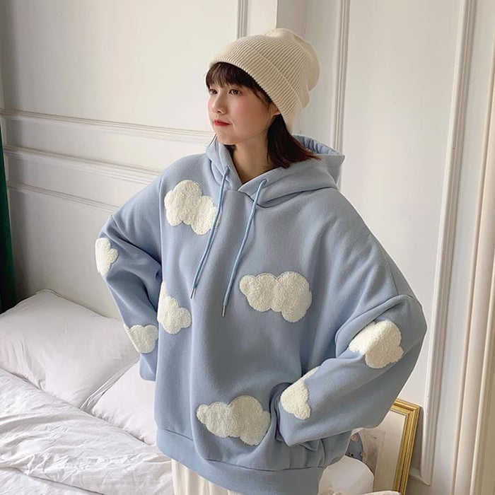 SXV  3D CLOUDS  Cool Aesthetic Skyblue Sweatshirt Kawaii Hoodie