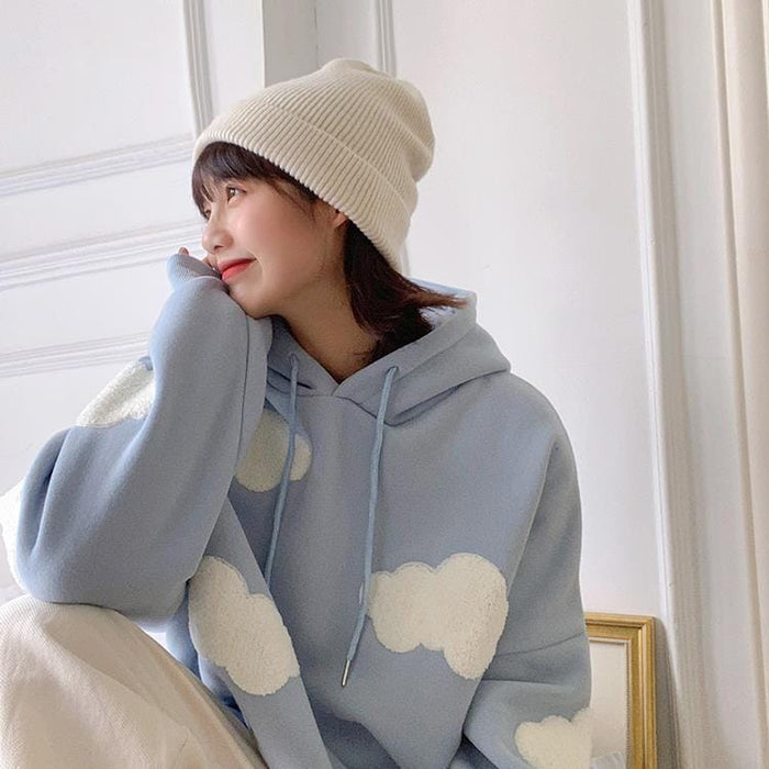 SXV  3D CLOUDS  Cool Aesthetic Skyblue Sweatshirt Kawaii Hoodie