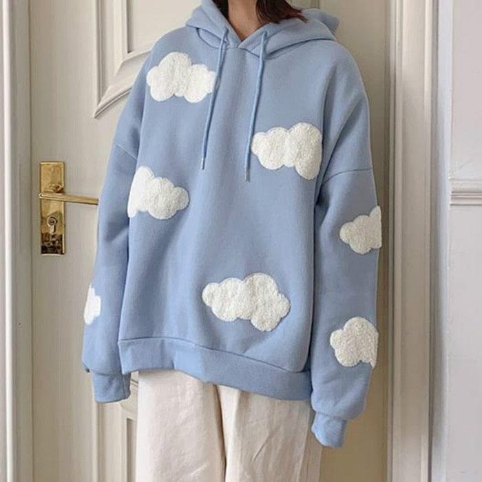 SXV  3D CLOUDS  Cool Aesthetic Skyblue Sweatshirt Kawaii Hoodie